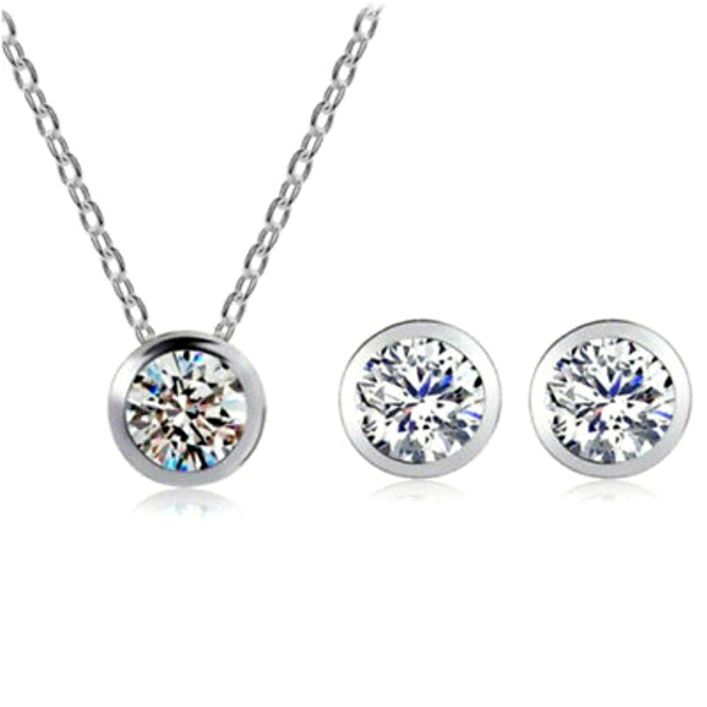 NEW Bezel round cut CZ Jewelry set